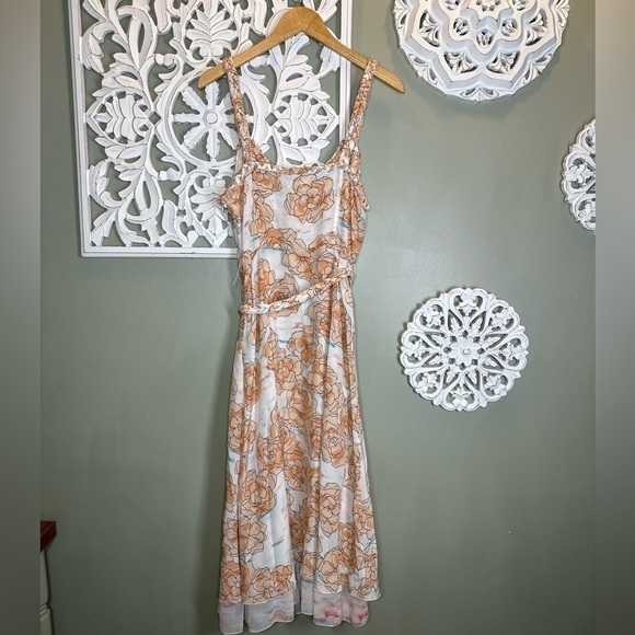 Dyvna ChaCha Peach Floral Overlay Braided Strap Silk Midi Dress Size 10 NWT - Picture 13 of 14